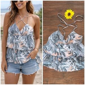 Roxy Flirty Tropical Palm Leaves Babydoll Ruffles Tank 🔅🔅